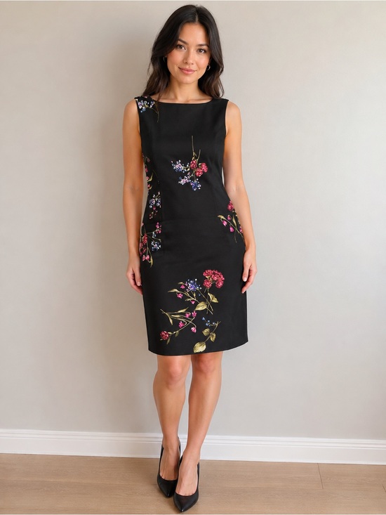 Jones New York Dresses & Skirts - Jones New York Dress Petite 6P Black Linen Floral Sheath Sleeveless Lined